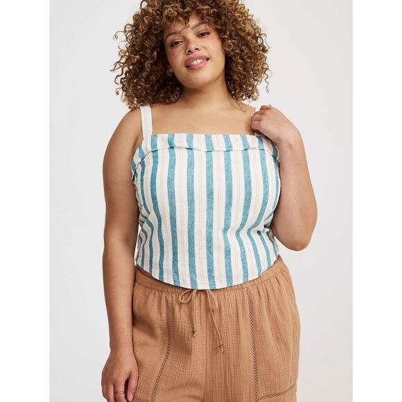 Torrid Smocked Back Tank Blue Yellow Striped Size 1 (14/16) Plus Size Top - Picture 1 of 9